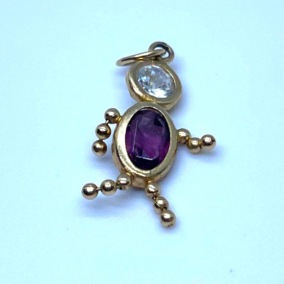 10K Gold Child Figure Birthstone Pendant  February (Amethyst) - Picture 1 of 9